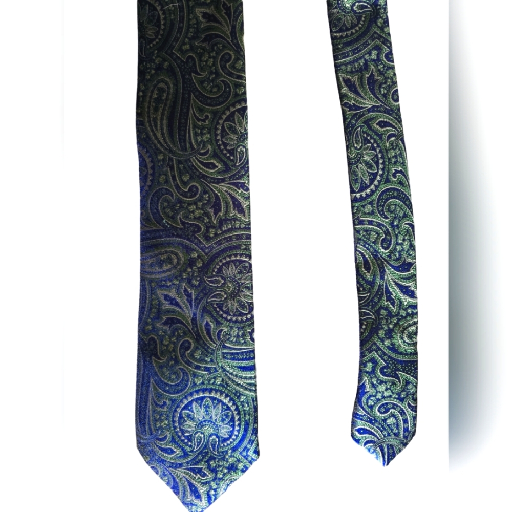 NWT Joseph Abboud X Long 100% Silk Mens Blue and Green Paisley Print Tie